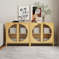 Loon Peak Bamboo 2 Door Cabinet, Set Of 2, Buffet Sideboard Storage Cabinet, Buffet Server Console Table, For Dining Roo
