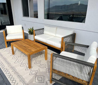 4 Piece Outdoor Patio Acacia Wood Furniture Set Armchair Sofa Chairs Coffee Table
