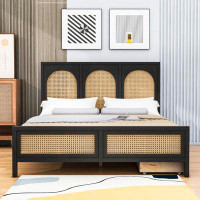 Bay Isle Home™ Wood 2 Drawers Full Platform Bed with Rattan Headboard