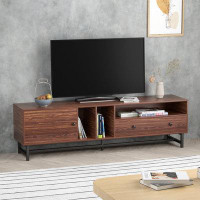 Millwood Pines Ainsly New Century Modern Walnut TV Stand Cabinet Metal Legs for TVs up to 90"