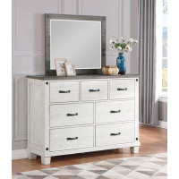 Rosalind Wheeler Brihann 7-Drawer Dresser With Mirror In Distressed Grey And White