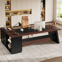 Latitude Run® L-Shaped Executive Office Desk with Drawers and File Cabinet