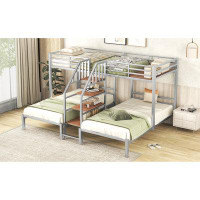 Mason & Marbles Metal Twin Over Twin & Twin Bunk Bed, Triple Bunk Bed With Storage Shelves Staircase, Silver(expected Ar