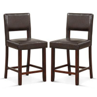 Red Barrel Studio Red Barrel Studio Set Of 2 Upholstered Pvc Leather Bar Stools 24.5'' Dining Chairs With Back Brown
