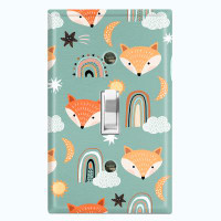 WorldAcc Metal Light Switch Plate Outlet Cover (Cute Fox Nursery Teal - Single Toggle)