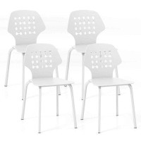 Corrigan Studio Latitude Run® Metal Dining Chair Set Of 4 Armless Kitchen Hollowed Backrest & Metal Legs Blue