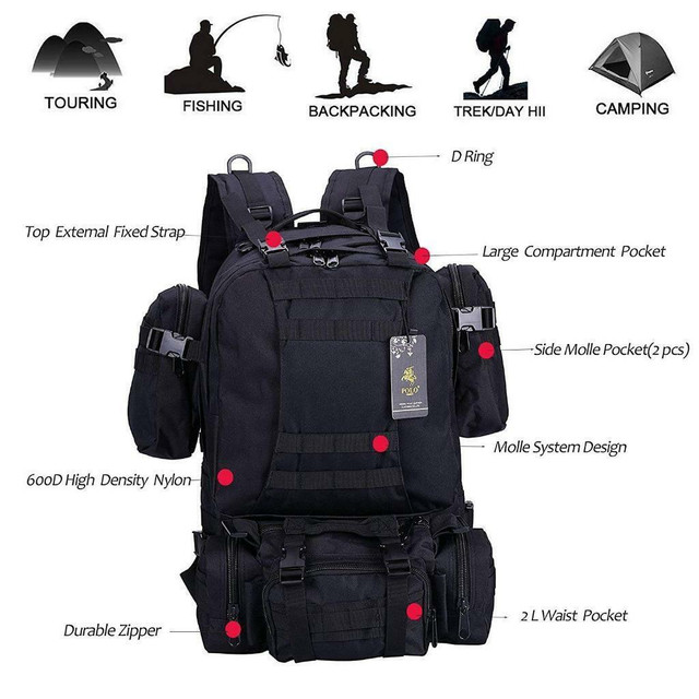 NEW 60L TACTICAL BACKPACK 3 DETACH POCKETS CAMPING BK5031 in Other in Winnipeg - Image 4