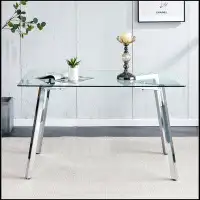 Wrought Studio Glass Dining Table Modern Minimalist Rectangular  for 4-6 with 0.31" Tempered Glass Tabletop