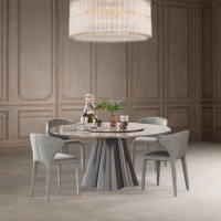 LORENZO Italian light luxury microlite dining table set with turntable 55.12"L