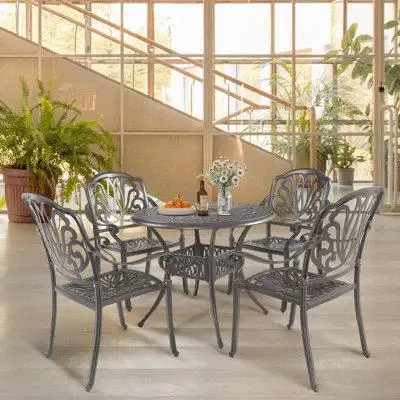 Astoria Grand Tyche 5PCS Outdoor Dining Table Set With Umbrella Hole