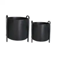 Latitude Run® Set Of 2 Matte Black Round Metal Planters