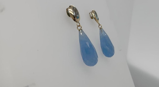 #313 - 14k Yellow Gold, Custom Drop Earrings, Blue Topaz &amp; Blue Jadeite in Jewellery & Watches - Image 3