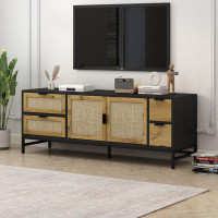 17 Stories Elegant Rattan TV Stand,Entertainment Centers For Tvs Up To 65" With Adjustable Shelves And Wood Grain Surfac