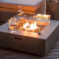 Wrought Studio Outdoor Propane Square Fire Pit Table, Celadon Faux Stone 35-Inch Planter Base, 50,000 BTU Stainless Stee