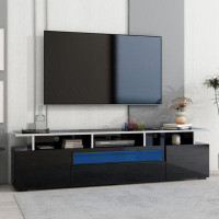 Ivy Bronx Modern TV Stand With Push To Open Doors, UV High-Gloss Entertainment Centre With Acrylic Board For Tvs Up To 8
