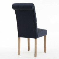 Red Barrel Studio Blue Roll Top Tufted Linen Fabric Modern Dining Chair In A Set Of 2