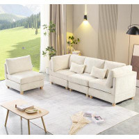 Mercer41 Modern Beige Convertible L Shape Sofa Corduroy Fabric Comfortable Multi-Person Combination Living Room Sofa Fur
