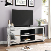 Everly Quinn Amla Luxury Diamond Mirrored TV Stand for TVs up to 65"