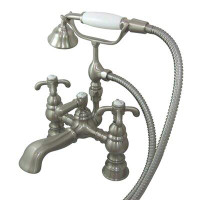 Kingston Brass Vintage Triple Handle Deck Mounted Clawfoot Tub Faucet with Handshower