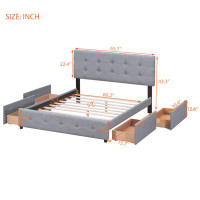 Praisun Queen Size Upholstered Platform Bed With Headboard And 4 Drawers, Light Grey