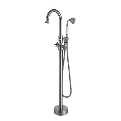 This freestyle bathtub faucet is made of brass.It includes a shower hose and hand showerno need any...