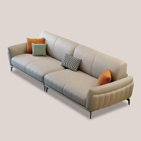 ULTORU 74.8" Orange Genuine Leather Standard Sofa cushion couch