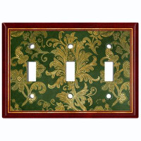 WorldAcc Metal Light Switch Plate Outlet Cover (Spring Green Elegant Flowers Red Trim - Single Toggle)