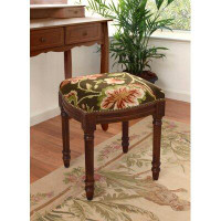 Canora Grey Jacobean Floral Wool Needlepoint Upholstered Vanity Stool With Wood Stain Finish