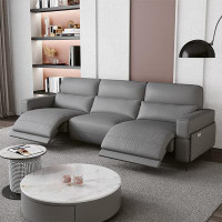 Lilac Garden Tools 103.54" Grey Genuine Leather Modular Sofa cushion couch