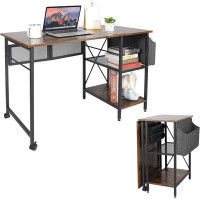17 Stories Folding Computer Desk, Industrial Collapsible Desk for Small Spaces