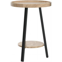 Corrigan Studio Accent Table, Small Round Side Table Round Nightstand For Small Space, Wooden Shelves   Metal Legs, Natu