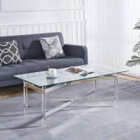 Brayden Studio Silver Stainless Steel Coffee Table With acrylic Frame and Clear Glass Top CS-1197SILVER
