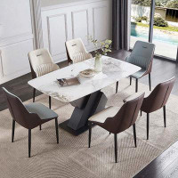 Orren Ellis Modern simple dining table and chair combination home light luxury rectangular rock plate table 7
