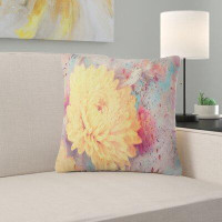 Made in Canada - East Urban Home Flower Aster with Watercolor Splashes Pillow