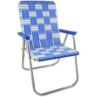 Arlmont & Co. Lawn Chair USA Folding Aluminum Webbed Chair for Camping Sports & Beach Classic Blue Sands with Arms