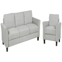 Red Barrel Studio Soft Linen Fabric Upholstered Sofa Sets With Single Chair And 3-Seat Sofa For Living Room