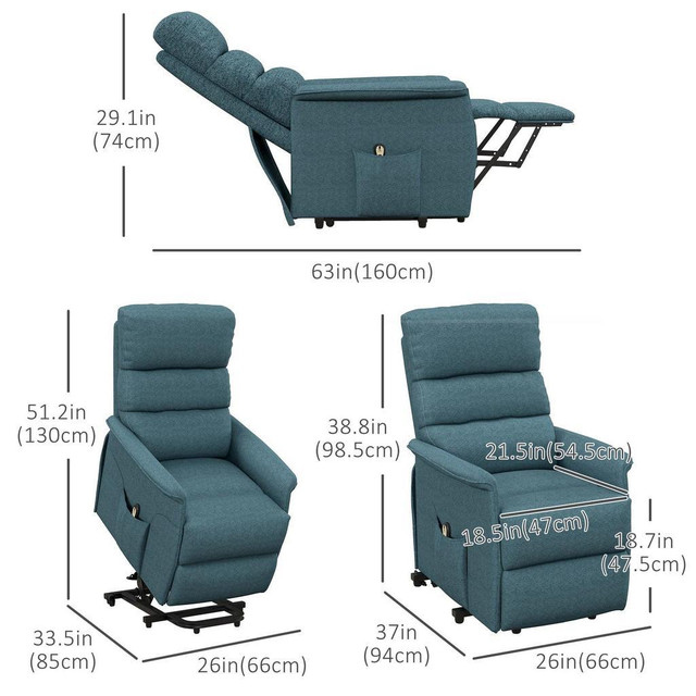 LIFT CHAIR FOR ELDERLY, POWER CHAIR RECLINER WITH REMOTE CONTROL, SIDE POCKETS FOR LIVING ROOM, BLUE in Chairs & Recliners - Image 4