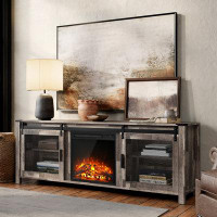 Gracie Oaks Fireplace TV Stand For 75 Inch TV With Sliding Barn Door,Grey