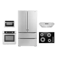 Cosmo 5 Piece Kitchen Package With 36" Electric Cooktop 24" Single Electric Wall Oven 24.4" Built-in Microwave Energy St