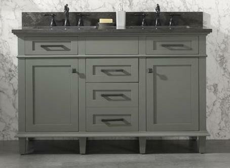 30, 36, 54, 60, 72 & 80 Pewter Green Vanity w 2 CT Choice  (Blue Limestone or Carrara White Marble) (Mirror, OJ & Linen) in Cabinets & Countertops