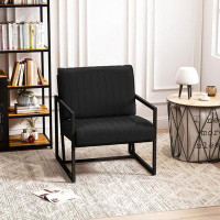 Ebern Designs Chic Black Pu Leather Armchair: Metal Frame & Plush Padding For Home Or Office