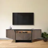 Latitude Run® 63" TV Stand Media Console With LED Lights With Storage Cabinet And Shelves