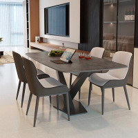 Corrigan Studio Rock plate dining table and chair combination home dining table Pure grey table
