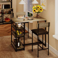 17 Stories 3 Piece Dining Table Set with 3 Large Storage Shelves