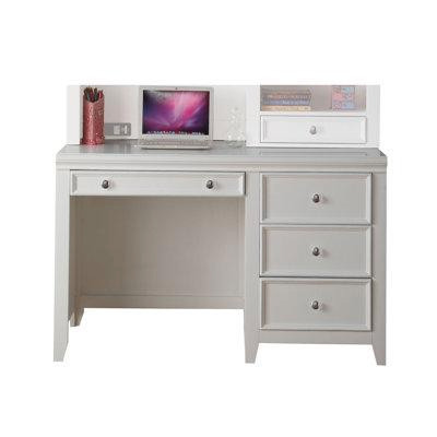 Plethoria Cassidy White Computer Desk with 3-Drawer in Desks