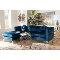 Lefancy.net Lefancy Fabric Upholstered Mirrored Gold Finished Left Facing Sectional Sofa with Chaise