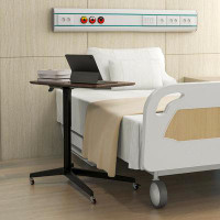 Ebern Designs Ebern Designs Mobile Standing Desk Pneumatic Adjustable Overbed Table Rolling Laptop Cart