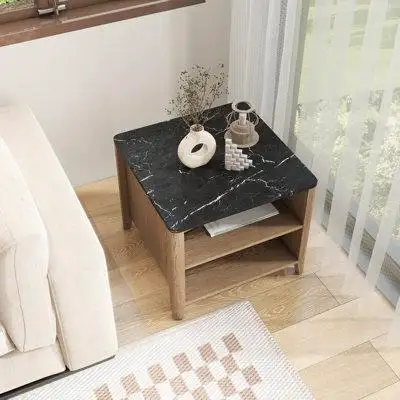 Wrought Studio Wood Grain Coffee Table with open shelf