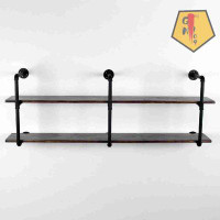 Williston Forge Industrial Retro Pipe Shelf 63In 2 Tier Wall Mounted,Rustic Floating Shelves,Farmhouse Kitchen Bar Shelv