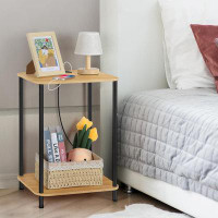 Rubbermaid End Table With Charging Station, Side Table With USB Ports And Outlet, Nightstand With Storage Shelf, Bedside